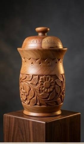 Handcrafted Wooden Candy Jar | Handmade Solid wood Dry furit Jar